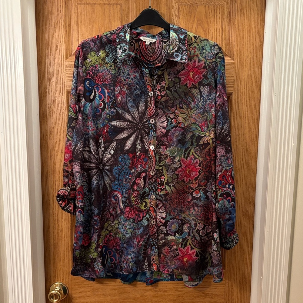 John Mark Multicolor Mixed Print Satin Top